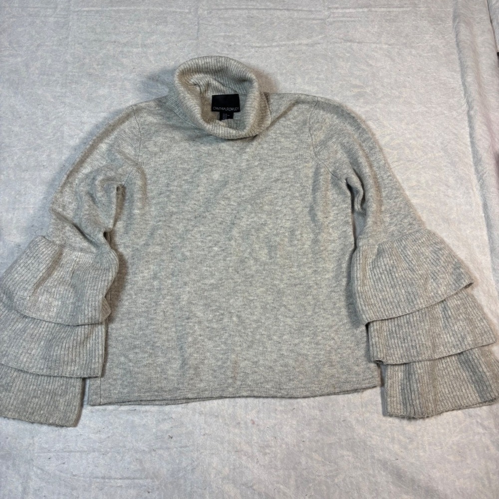 Cynthia Rowley Gray wool blend Turtleneck Sweater Ruffle Bell Sleeves Women's XS